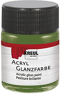 KREUL 79509 - Acryl Glanzfarbe, 50 ml Glas in olivgrün, glänzend-glatte Acrylfarbe zum Anmalen und Basteln, auf Wasserbasis, speichelecht, schnelltrocknend und deckend