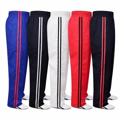 MAR | Black Full Contact Trouser Sweat Pants, Boxing, Muay-Thai, Fitness, Kickboxing & Karate Pants, 8oz Polycotton Fabric with Striped Design, Elasticated Drawstring Waistband Bottoms (5/180)