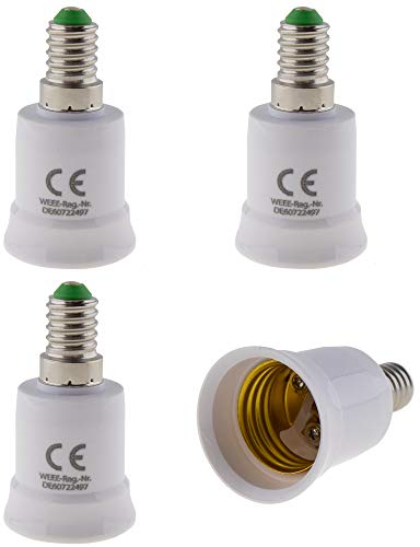4er Set - E14 Fassung auf E27 Fassung Lampensockel Adapter; Lampenadapter für LED Halogen und Energiespar Leuchtmittel, Weiss