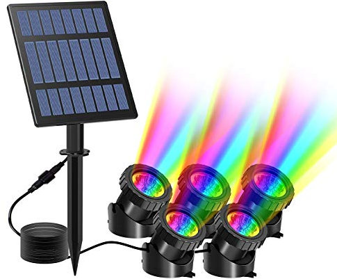 T-SUN Solar Pond Lights, 5-in-1 Submersible Pond Light Outdoor Solar Landscape Spotlight Underwater Lights IP68 Waterproof Amphibious Lighting Light 2 Modes for Pond,Garden,Outdoor.
