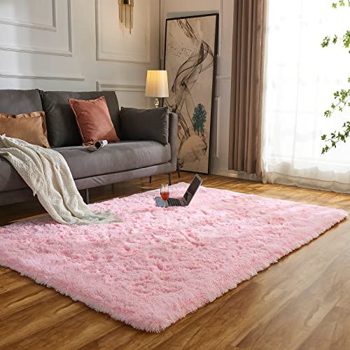Evitany Hochflor Teppich Schlafzimmer,Flauschig Waschbarer rutschfeste Teppich Wohnzimmer,Super Weicher Bettvorleger für Kinderzimmer Mädchen(Rosa, 140x200 cm)