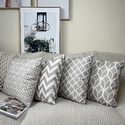 ZHAOMIMI Set di 4 Copri Cuscini per Divano Geometrico Stampato su due lati Cotone Biancheria Decorativo. Copricuscini Divano Per la decorazione domestica 45x45cm (grigio)