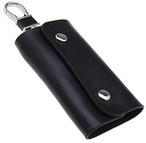 Be In Your Mind Étui de rangement portable en cuir pour clés avec 6 crochets et porte-clés à fermeture à pression 10,5 x 5,5 cm, Noir