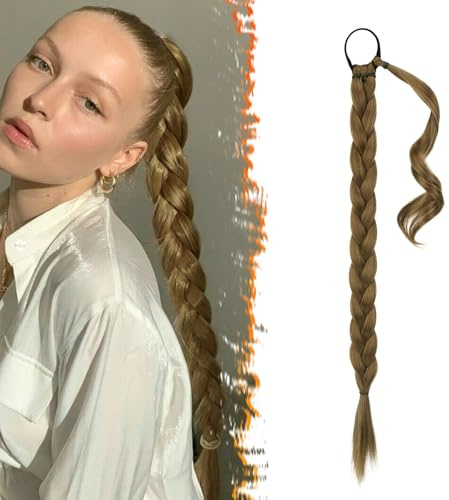 BARSDAR 76cm Lunga Coda di Cavallo Intrecciata con Cravatta Capelli, Dritto Avvolgere Intorno Extension dei Capelli Coda di Cavallo fai da te Naturale Posticci Sintetico Morbidi per le Donne