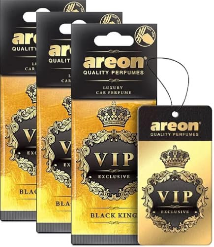 AREON VIP - Deodorante da appendere in cartone per auto, casa e ufficio, profumo di colonia di alta qualità con fragranze naturali, profumo di lunga durata, fresco e lussuoso, design elegante, Black