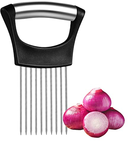 Supporto per affettatrice per cipolle Assistente per fette di cibo affettatrice per cipolle forchetta per affettare cibo aiutante per tagliare verdure patate carote pomodoro cetriolo