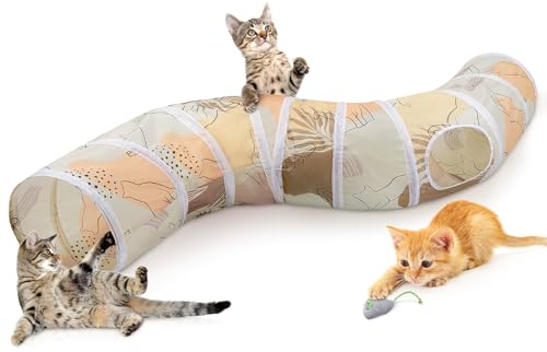 Glittme Katzentunnel, Katzentunnel für Indoor-Katzen, S-Form Katzenhöhle mit Katzenspielzeug, Faltbare Katzenröhren und Tunnel für Katzen, Kaninchen, Welpen, Meerschweinchen