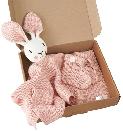 Livella Kuscheltuch „Hase“ mit Söckchen - Reine Bio-Baumwolle – Premium Schmusetuch, Kuscheldecke, Schmusedecke, Strickdecke - Samtweich & atmungsaktiv - Oeko-TEX® Standard 100 und GOTS Zertifiziert