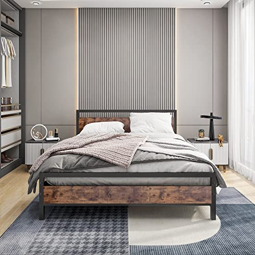 BOFENG King Size Bed Frame with Wood Headboard,Heavy Duty Metal Platform Bed Frame King Size with Storage No Box Spring Needed,Mattress Base/Strong Steel Slats Support/Noise-Free