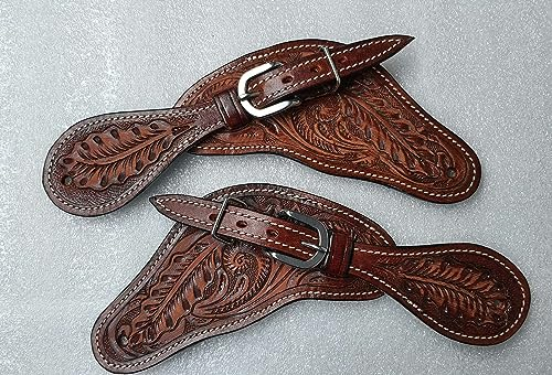LEATHERRIDE Showmen Craft Sporenriemen für Erwachsene, Eichenblatt-Design, Leder, mit Hardware und Schnalle, Braun
