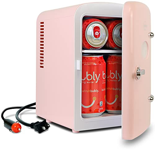 Koolatron Retro-Mini kÃhlschrank 4 Liter 6 Dosen kleiner kühlschrank Kühlschrank für Schlafzimmer,Hautpflege,Lebensmittel Getränke, Kosmetik,Kinder,Zuhause,Auto & Reisen,12 V DC Netzkabel,Rosa