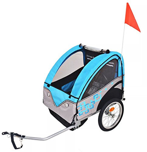 Sufrk Kinder Fahrradanhänger Grau und Blau 30 kg AnhäNgerkupplung FüR Fahrrad - 91373