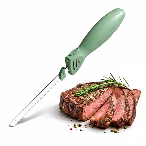 COOK WITH COLOR Electric Knife, 100W Power, Dual Stainless Steel Blades for Precise Cutting, Ergonomic Handle, Low Noise and Vibration, Ideal for Bread, Meat, and Vegetables, Green