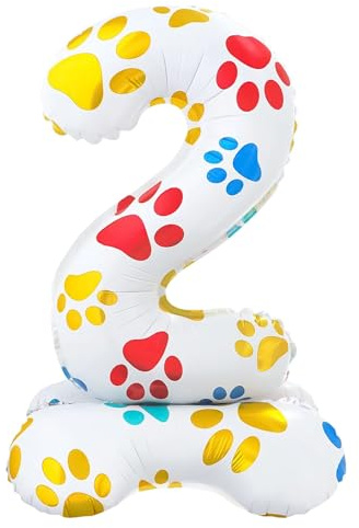 Yiran Palloncini a elio con zampa di cane da 40,6 cm, con base, in lamina di alluminio, numero 2, palloncini in mylar per ragazzi e ragazze, bambini, decorazioni a tema zampa di cane