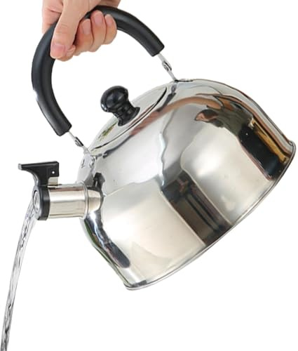Bouilloire sifflante - Bouilloire de camping 2 L/3 L | Avec sifflet en acier inoxydable | Bouilloire portable pour poêle avec poignée | Bouilloire à induction pour poêle avec sifflet pour AC