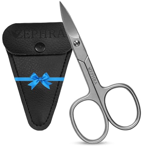 Zephra Nail Scissors Curved Shape – Professional Multipurpose Sharp Stainless Steel Nail Scissors for Toenails, Cuticles, Eyebrows, & Manicure for Women Men- Sand with Pouch