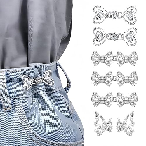SURVART 6 Sets Adjustable Pants Waist Tightener Clip for Women - Jean Waist Tightener Clip No-Sew Tool-Free Waist Buckle Sets Decorative Pant Adjuster Pins for Loose Jeans, Pants, Skirts & Dresses