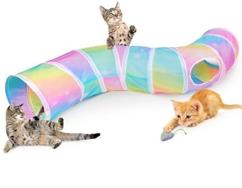 Hedgeink Túnel para Gatos en Forma de S con Pelota de Juguete – Túnel Plegable para Mascotas & Cueva Peekaboo para Gatos, Conejos, Cobayas y Hurones