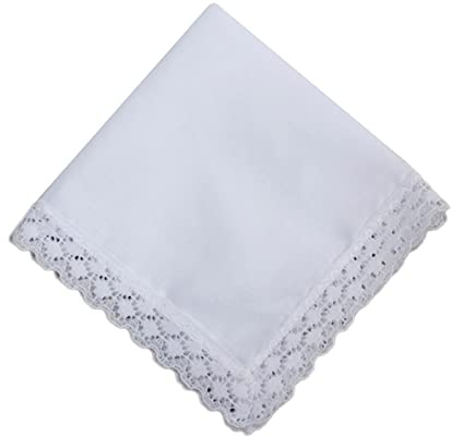 Haiki Pañuelo de algodón ligero con ribete de encaje, lavable, pañuelo de bolsillo para adultos, boda, fiesta