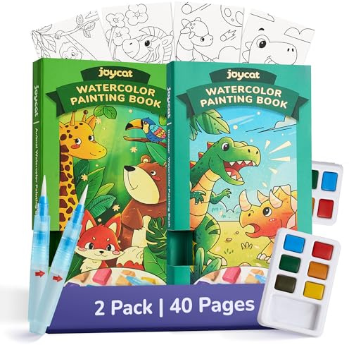 JoyCat Lot de 2 livres de peinture de poche avec livres de coloriage à l'eau pour enfants, ensemble de jouets d'activités artistiques et artisanales, trousse de peinture créative pour voyage et maison