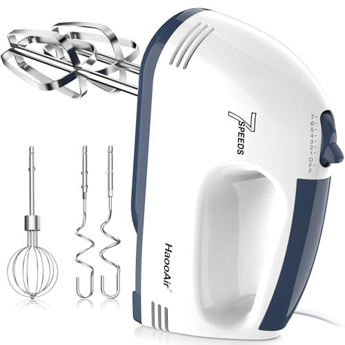 Electric Kitchen Mixer, Small 7-Speed Mixer, Dishwasher-Safe 304 Accessories (1 Whisk, 2 Dough Hooks, 2 Beaters), Mixes various ingredients, for both beginners and bakers