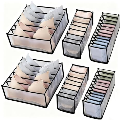 Qaestuan 6 Pezzi Organizer Armadio, Organizers Cassetti Pieghevole, Organizers Armadio Cassetti con Partizione, Organizer Biancheria Intima, per Biancheria Intima, Reggiseni, Calze, Cravatte