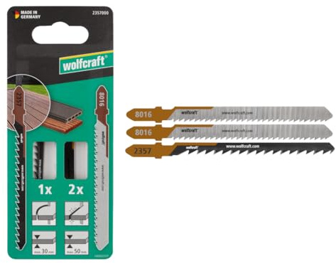 wolfcraft Sticksågblad projektset terrass, 3 delar. - För fina raka snitt och kurvsnitt genom WPC och hårdträ - 2357000