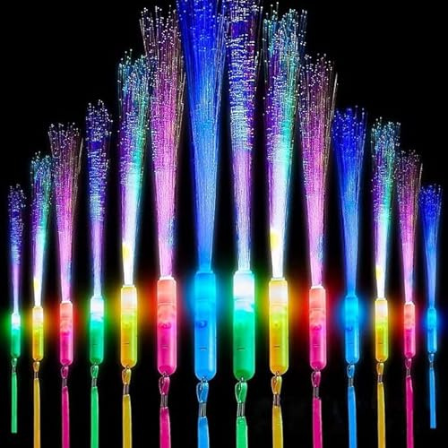 Forhome Barritas luminosas de fibra - 12 coloridas barritas luminosas LED con pilas, juguetes infantiles para fiestas nocturnas, discotecas, conciertos, clubes y bodas