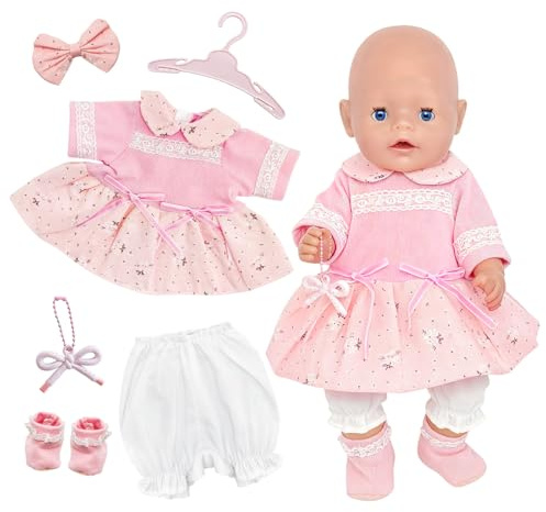 Vêtements de poupée pour bébé poupée 35-45 cm, ensemble de robe rose avec nœud