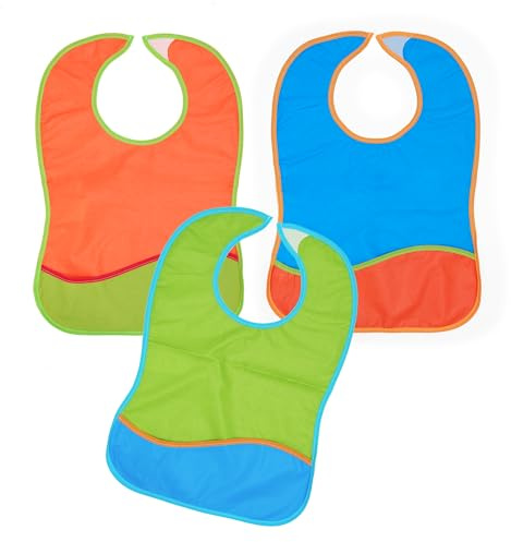 Ti TIN | Lot de 3 Bavoirs Imperméables avec Poche, 31x42 cm | 100% Polyuréthane - Bavoirs pour Bébés de plus de 1 an - Fermeture avec Scratch - Couleur Unie - 320gr/m²