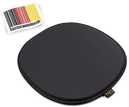 Luxflair Premium Kunst-Leder-Sitzkissen oval mit Filz Unterseite in schwarz, gepolstert, Leder Sitzpolster für Stühle und Bänke, Stuhlkissen, Stuhlpolster in 36,5 x 32,5cm, leicht zu reinigen