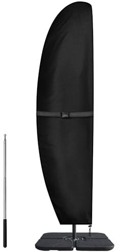 Dokon Housse Parasol Deporte Imperméable Housse de Protection pour Parasol Déporté de 3m à 4m, Résistant au Vent, Anti-UV Tissu Oxford 420D Bache Parasols avec Tige (265x70/50cm) - Noir