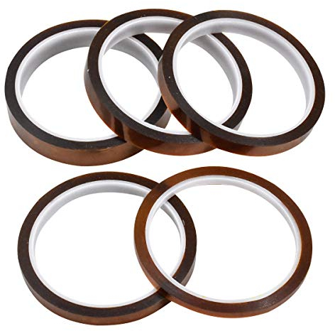 5 Rollos Cinta Termica Adhesiva para Sublimacion, Kapton Tape Cinta Aislante para Prensa en Caliente, Circuito, Alambres, Soldadura de Estaño