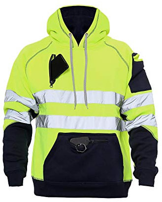 Hamishkane® Homme Veste Haute Visibilité, Sweat Capuche Zippé, Patch de Contraste Pull Over Sweat Polaire Homme, Veste de Travail Chantier