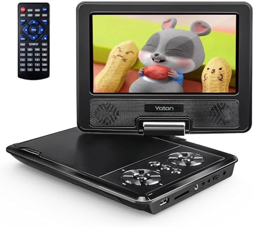 9.5 Tragbarer DVD Player mit 7.5 HD Schwenkbildschirm für Auto und Kinder, 4-6 Stunden Betriebszeit mit eingebautem Akku, Unterstützung für Kopfhörer/AV-IN/AV-Out/USB [Kein Blu-ray Support]