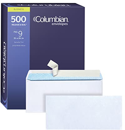 Columbian #9 Security Envelopes, 500 Pack, No Window Self Seal Envelopes for Business Mailings, 3-7/8 x 8-7/8, Durable 24 lb White Paper