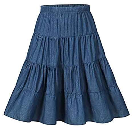 J·E Sterguard Girls' Skirt Pure Cotton Navy Blue Knee Length A-Line Hem Skirts for Girl 14-16 2252SL7