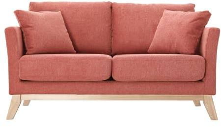 Miliboo Divano scandinavo sfoderabile 2 posti in tessuto effetto velluto strutturato Terracotta e Legno Chiaro Oslo