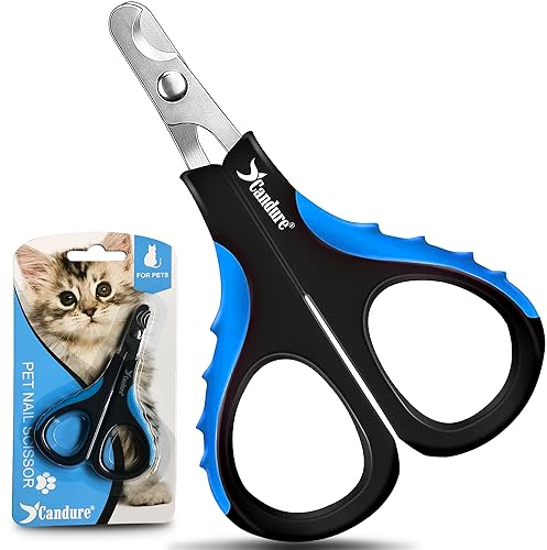 Candure Profi Krallenschere für Hunde und Katzen mit Nagelfeile Edelstahl Krallenzange Hohe Qualität Krallenpflege Schneider für Haustiere Nagelknipser groß Mit Sicherheitsschutz (Klein (XS), Blau)