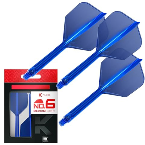 Target Darts K Flex Integrated Dart Flights And Shafts, No.6 Blue (Medium) | Pack Of 3 K-Flex - No6, Kflex All In One Moulded Dart Flight & Stem | Professional Dart Accessories