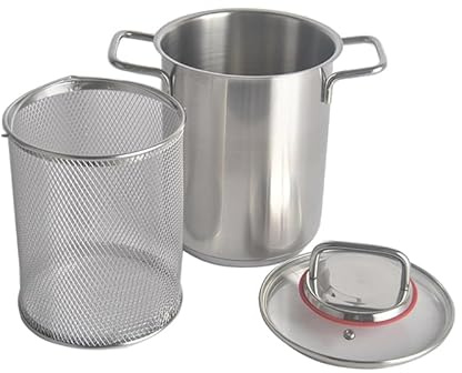 Stainless Steel Asparagus Pot 3.5L/5.5L Asparagus Vegetable Steamer Pasta Cooker with Lid and Mesh Steamer Deep Fryer Pot for French Fries, Chicken, Cooking Spaghetti, Boiled Eggs, Shrimp (3.5L)