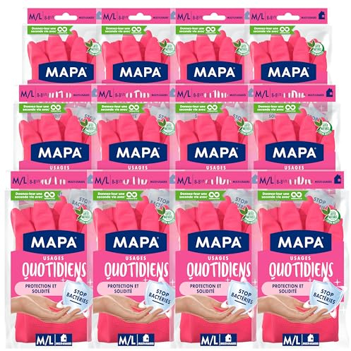 Mapa - Usages Quotidiens - 12 paires de Gants de Ménage en Latex intérieur Coton - Protection et Solidité - 12 paires - Taille M/L