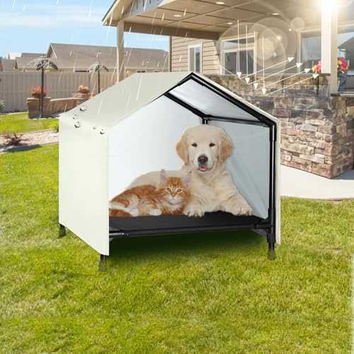 CAREDPETS Indoor Outdoor Dog House | Elevated Dog Bed with Canopy for Small Medium Dogs Cats, Outside Raised Dog Bed, Waterproof & Sunproof Shade Shelter Tent(24 x 24)