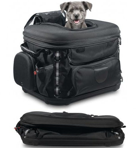 UALLIN Motorcycle Dog Cat Carrier, Portable Pet Carrier Weather-Proof Pet Crate Travel Luggage Bags for Harley Road Street Glide CVO Road King Touring Trike Can Am w/Luggage Rack 20lb Pet (Black)