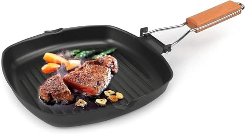 SURPZON Griddle Pan, Non Stick Induction Base with Detachable Handle, Compatible with Gas & Electric Hobs 20cm / 8 inch Square Pan Cast Aluminium