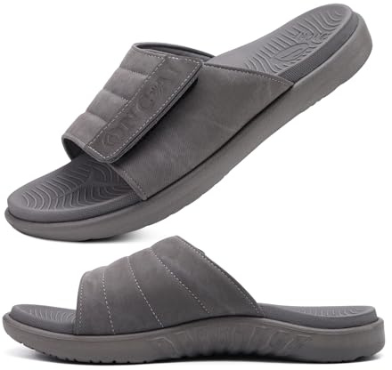 ONCAI Sandali Uomo Regolabili Cinghie Ortogonale Plantar Fasciitis Punta Aperta Sport Pantofole Slides con Morbido Comodo Arco Supporto Ciabatta Grigio Taglia 43