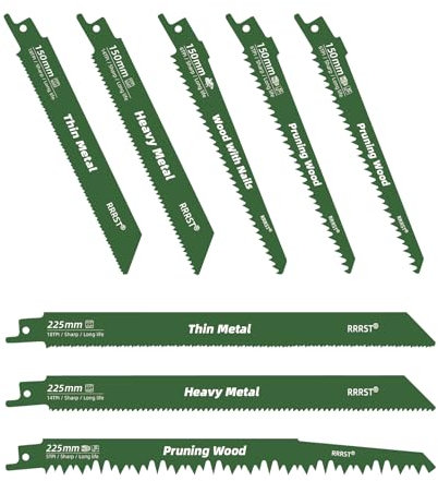 RRRST 8 Piezas Hojas de Sierra de Sable, Para Poda de árboles, Para Madera, Metal y Plástico, 7 Tipos diferentes 150mm Y 225mm Hojas de Sierra
