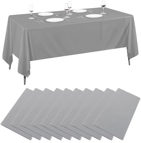 10 stycken engångs bordsduk, bordsduk 137 x 274 cm bordsduk plastdukar rektangulär party bordsduk vattentät bordsduk för bröllop fest födelsedag, grå