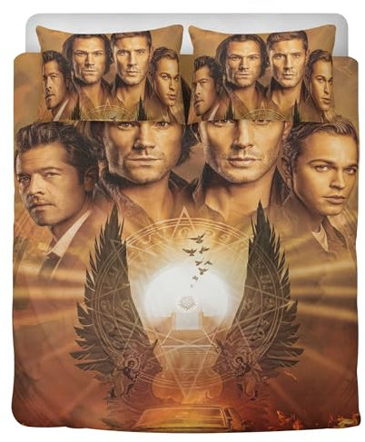 STARSAY Supernatural Bettwäsche 3D Drucken Mikrofaser Bettbezug Mit Reißverschluss Horrorfilm Schlafzimmer dekorative Bettwäsche-Sets Kissenbezug (Fanartikel, Single 135x200)