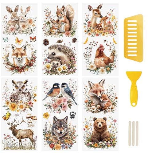 WANDIC 6 Sheets Rub On Transfer Sticker, Animal Theme Flower Sticker Decal for DIY Scrapbooking Photo Albums furniture, 15 * 30cm